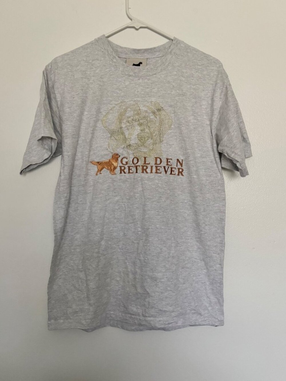 Vintage 90s GR8 Dogs Golden Retriever T-Shirt L Gray Embroidered Dog Y2K